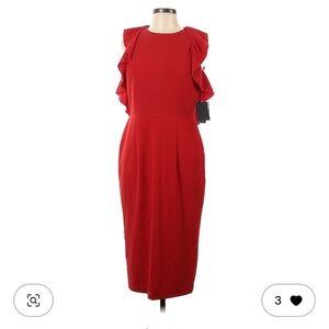 MARINA Red Ruffle-Sleeve Midi Dress